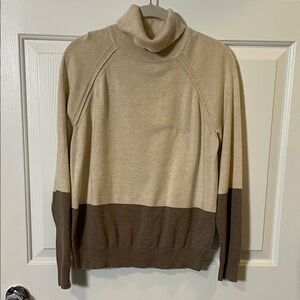 Jeanne Pierre Sweater Turtleneck Roll Medium Tan Cream Brown 100% cotton
